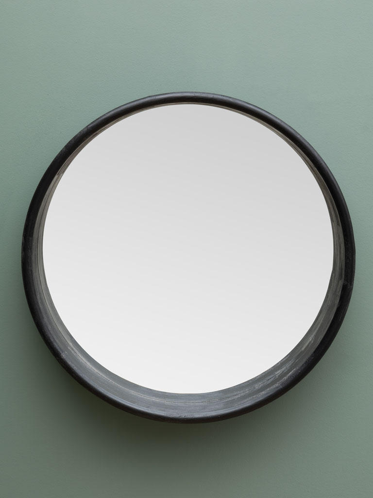 Round black wooden mirror - 1