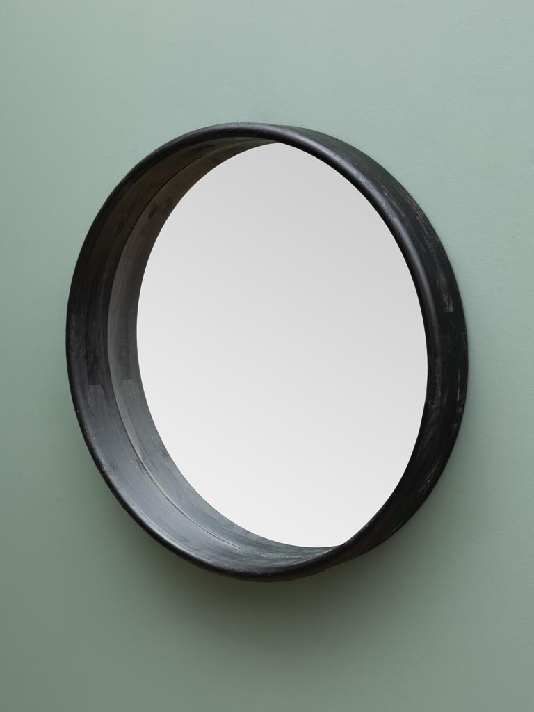 Round black wooden mirror - 3