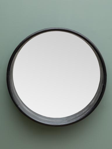 Miroir rond en bois noir