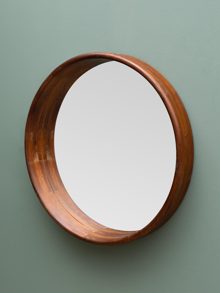 Round brown wooden mirror - 3