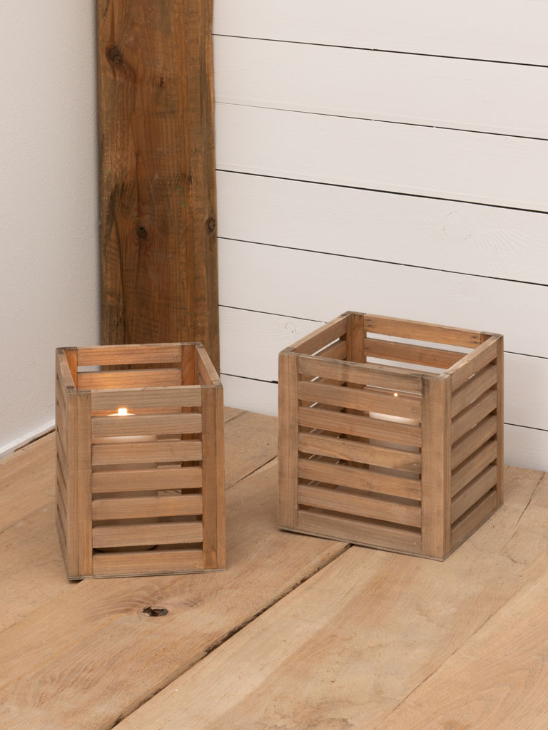 S/2 wooden stripes lanterns - 1