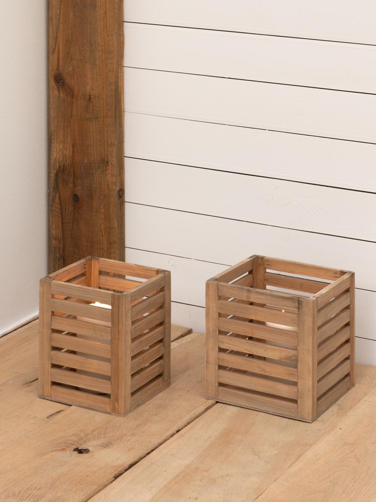 S/2 wooden stripes lanterns - 3