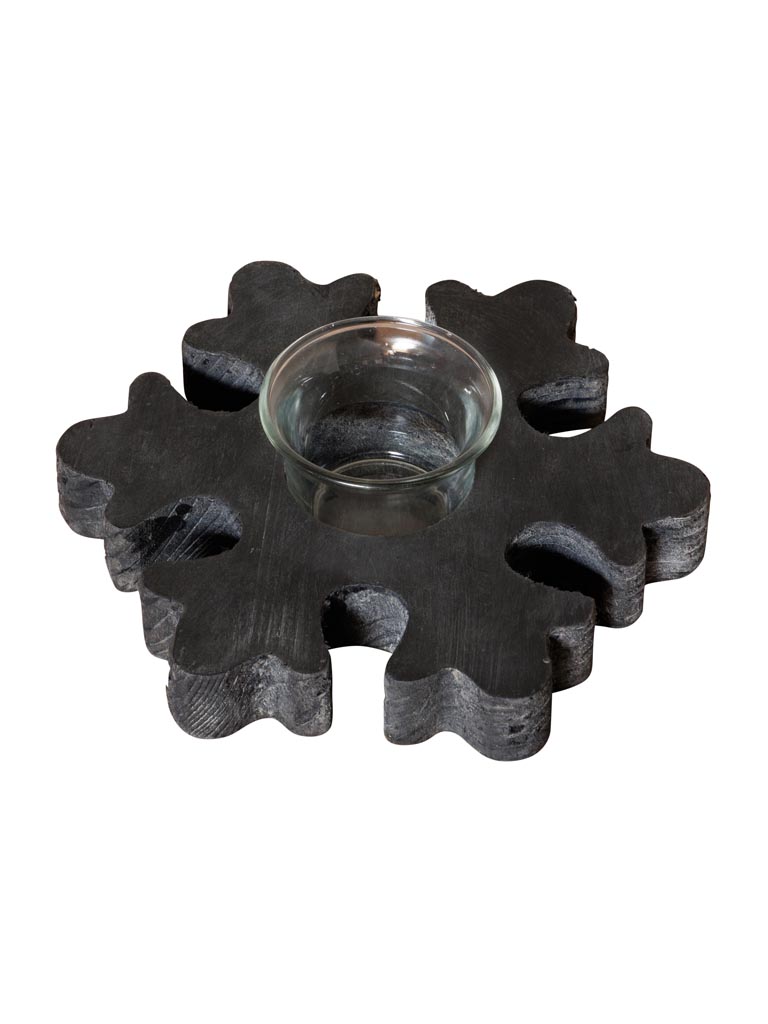 Candle holder black wooden snowflake - 2