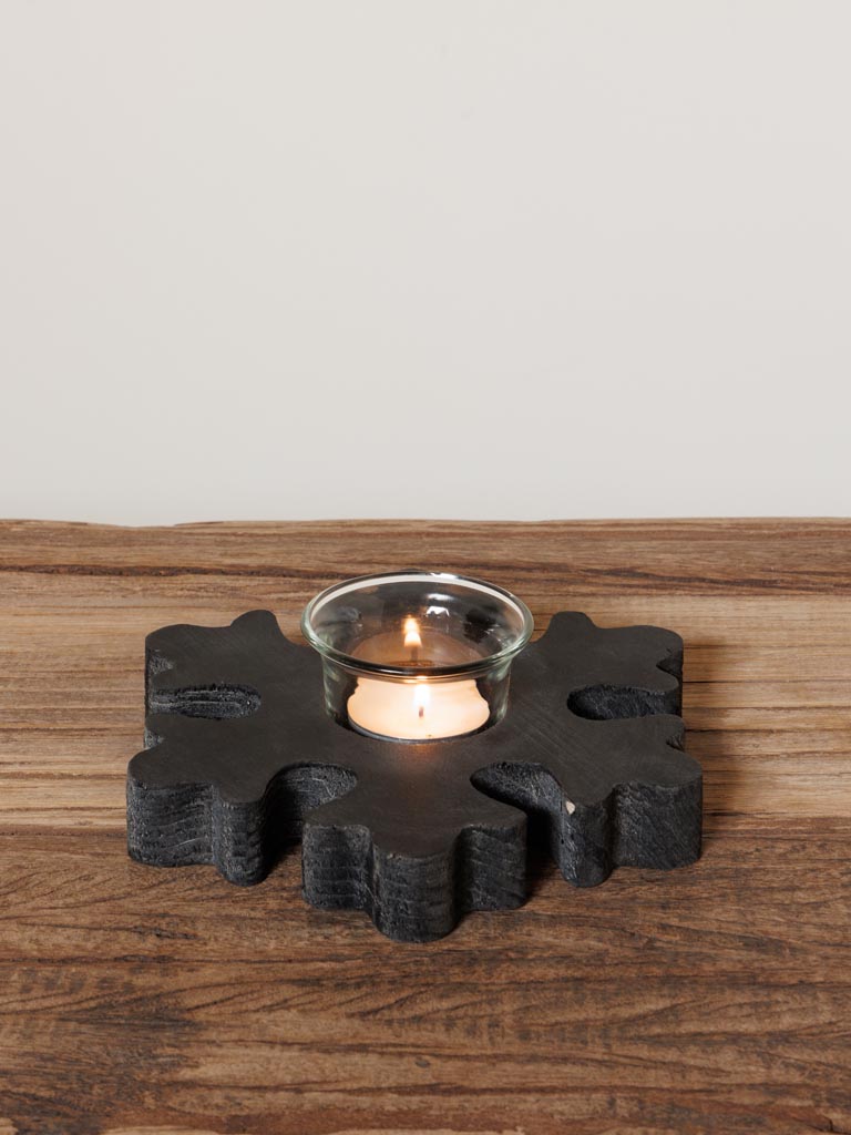 Candle holder black wooden snowflake - 3