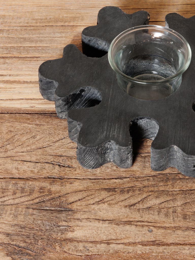 Candle holder black wooden snowflake - 4
