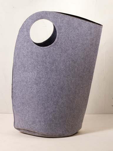 Clear grey felt bag w/ hole handle.