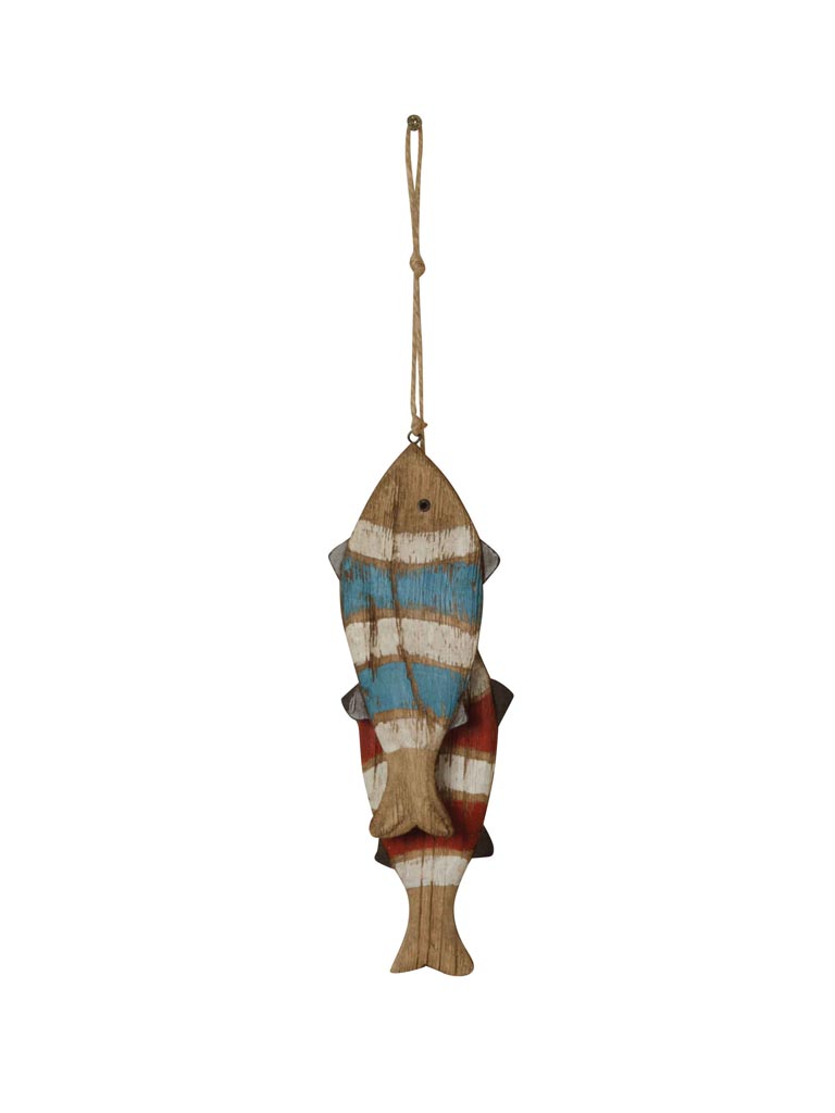 S/2 wooden hanging fishes blue and red stripes - 2