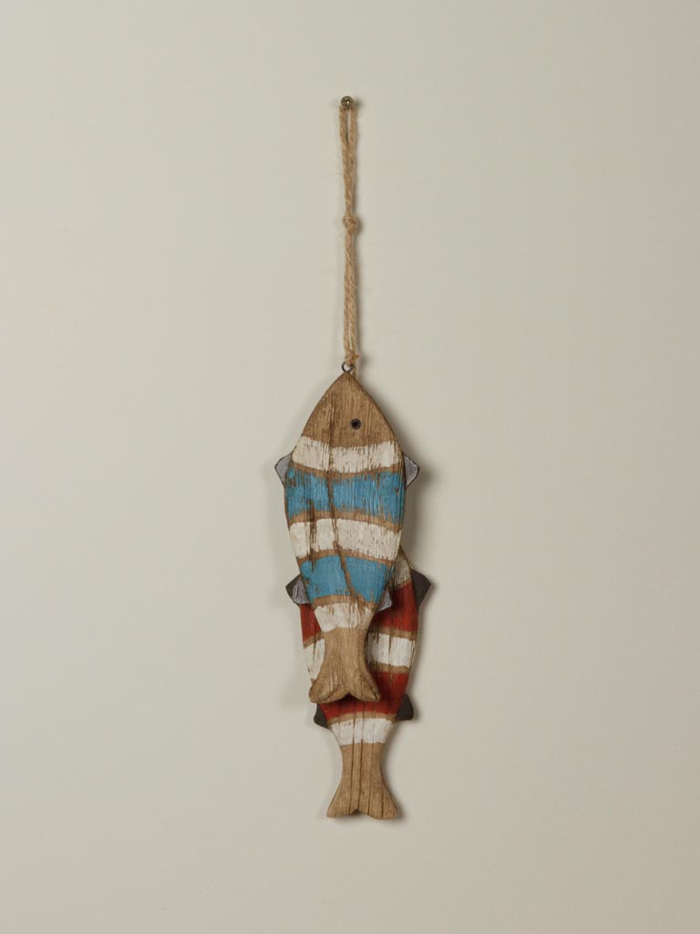 S/2 wooden hanging fishes blue and red stripes - 1