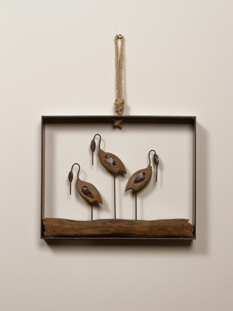 Wall decor with 3 birds in metal frame - 1