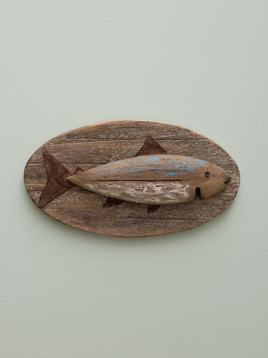 Déco murale poisson sur planche bois