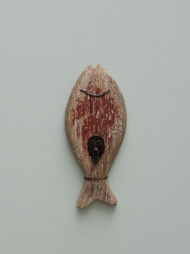 Red wooden fish with hook