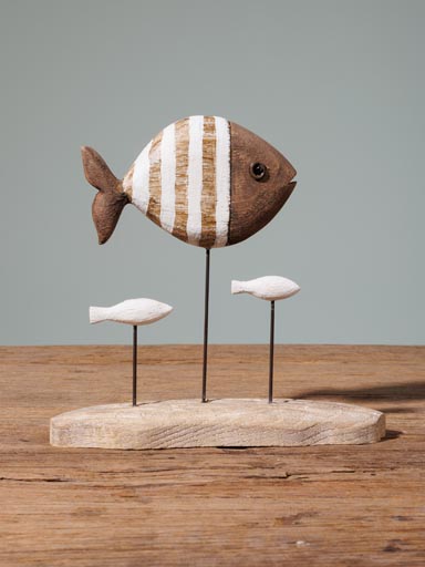 Three wood fish on stand