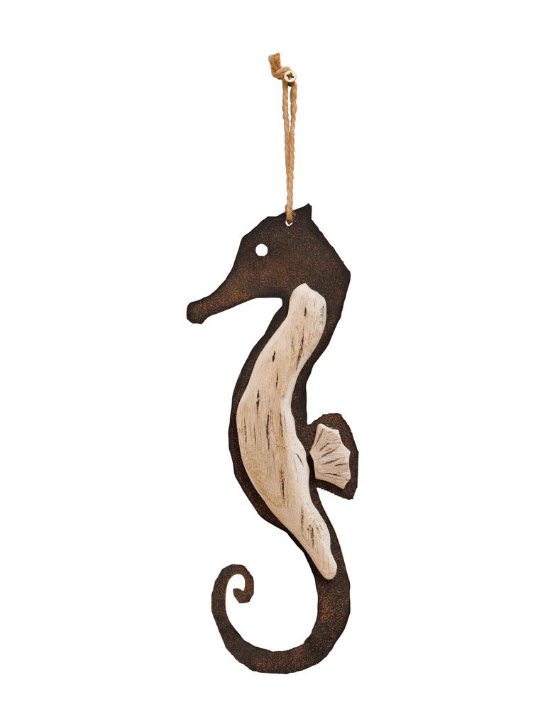 Small hanging seahorse iron & wood - 2