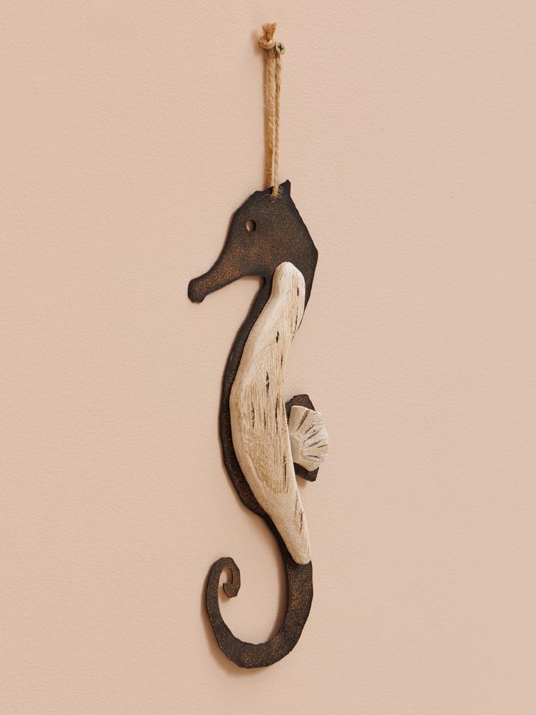 Small hanging seahorse iron & wood - 3