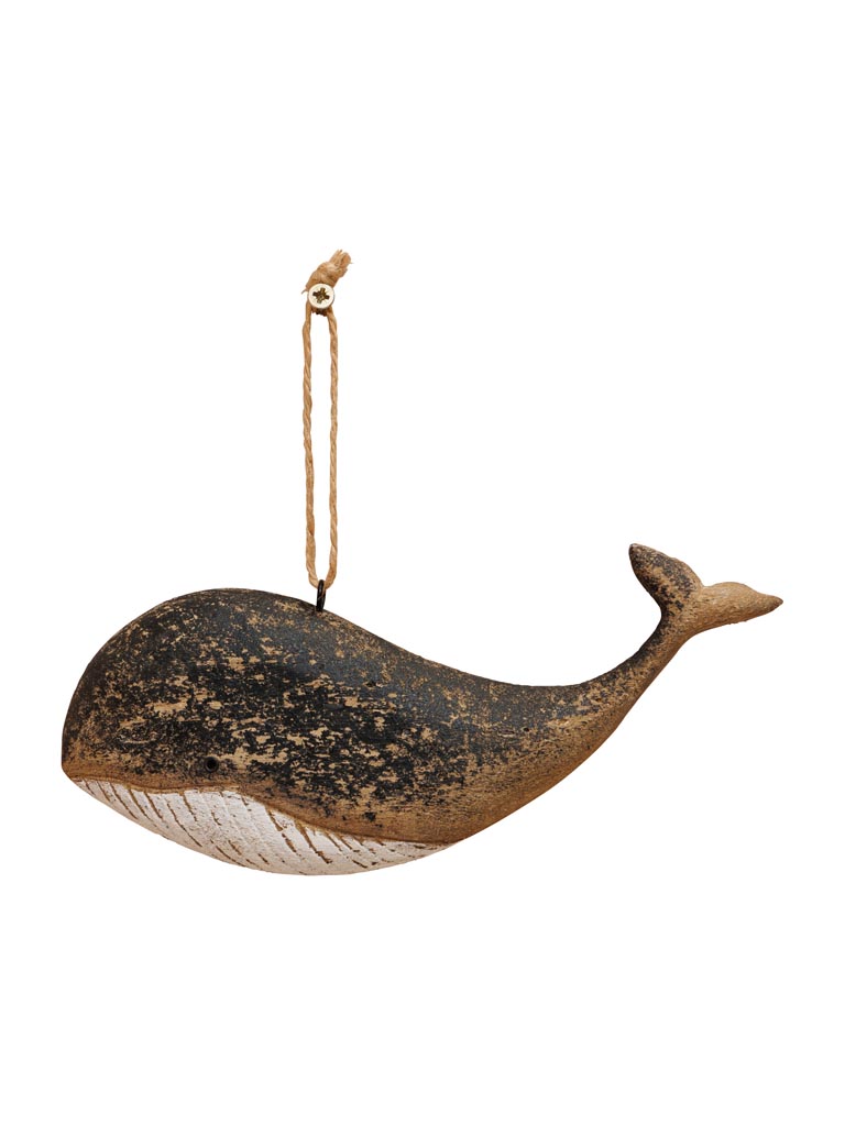 Hanging black whale in wood - 2