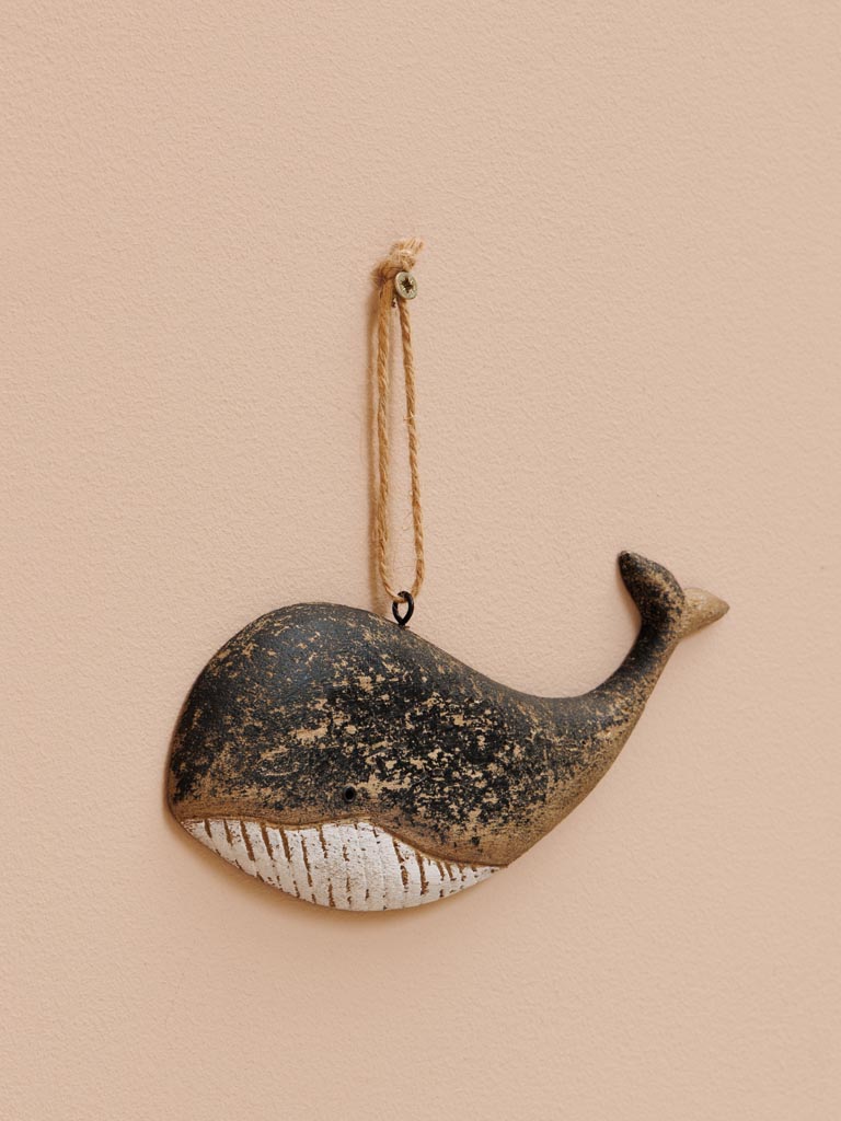 Hanging black whale in wood - 3
