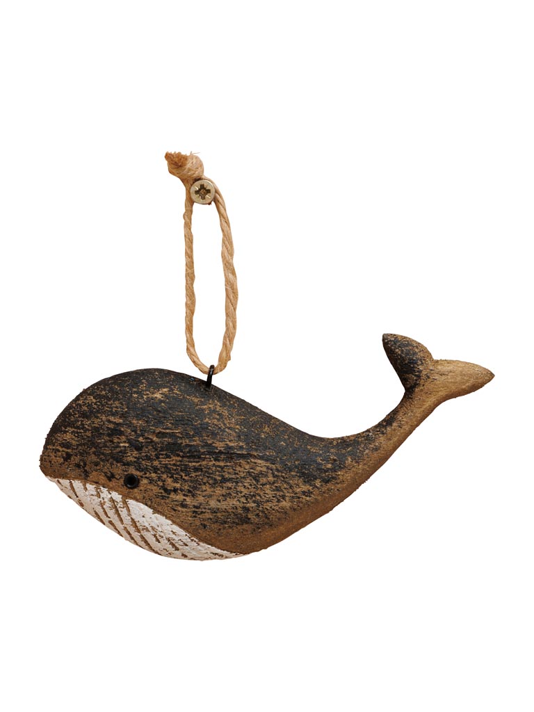 Small hanging black whale in wood - 2