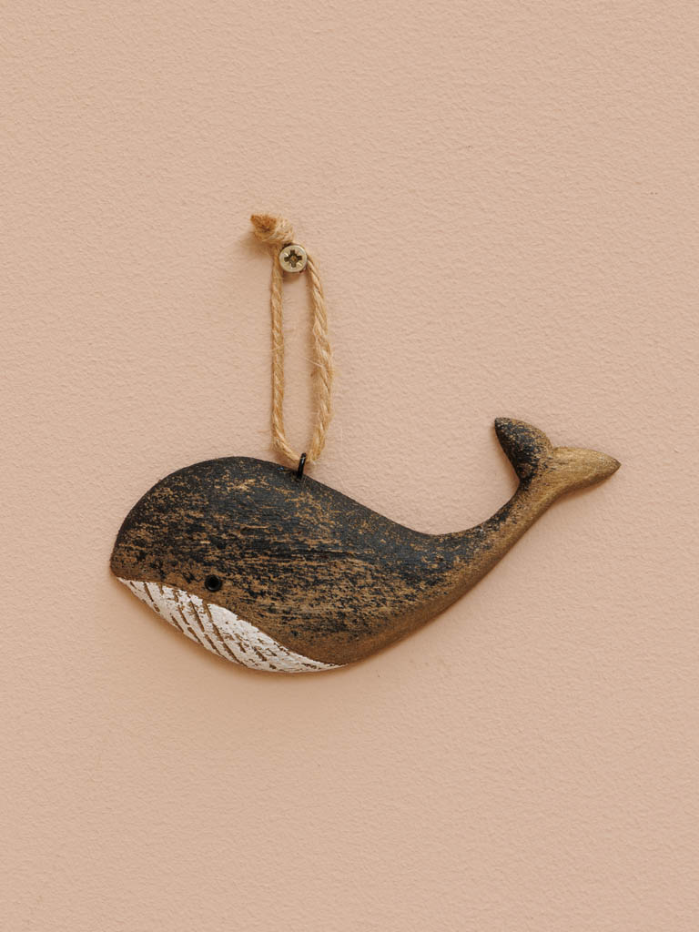 Small hanging black whale in wood - 1
