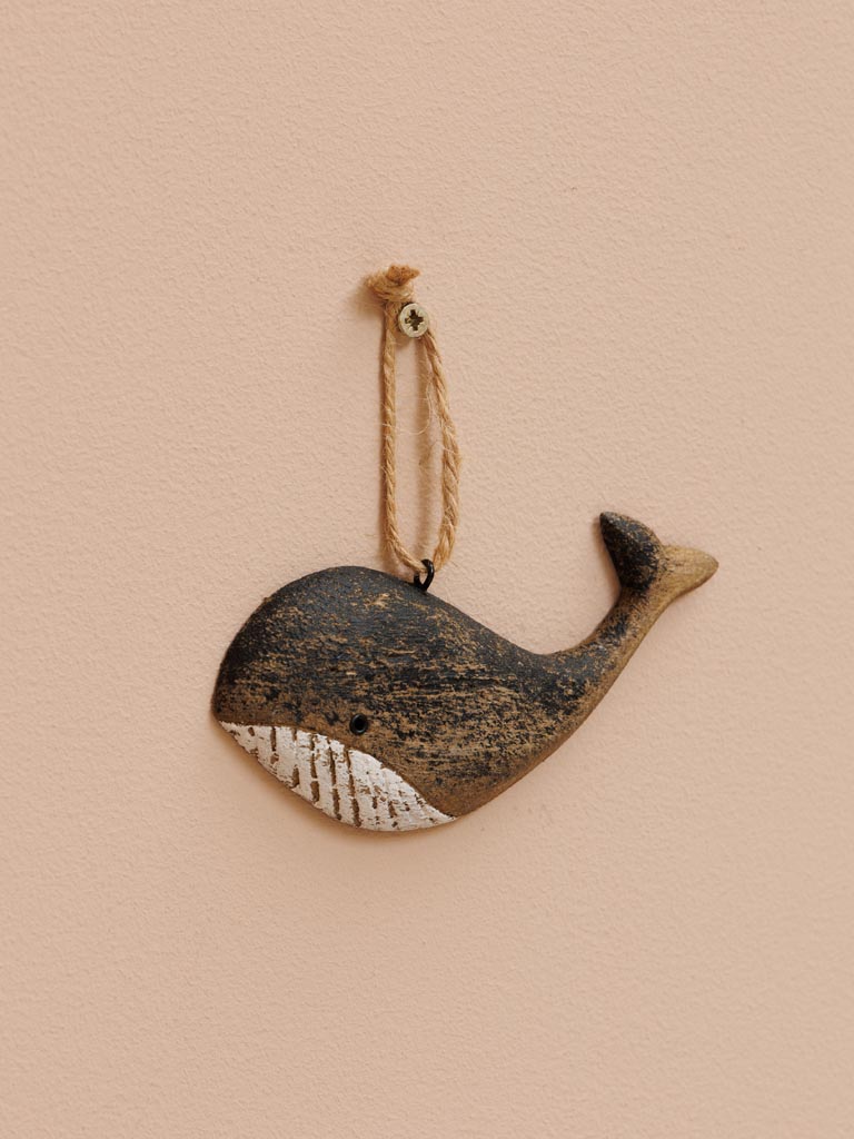 Small hanging black whale in wood - 3