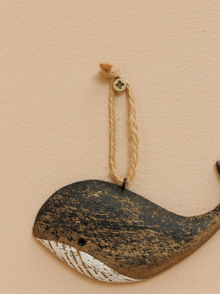 Small hanging black whale in wood - 4