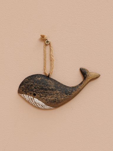 Small hanging black whale in wood