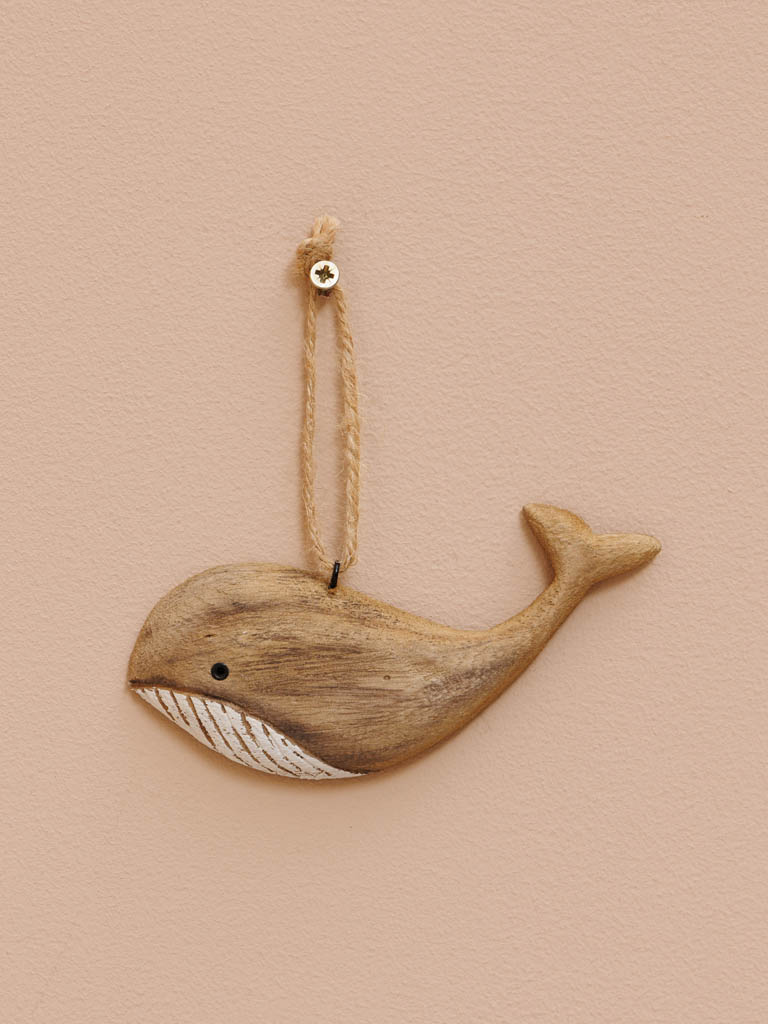 Small hanging whale in natural wood - 1