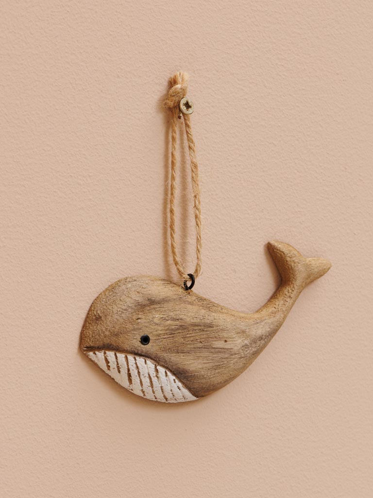 Small hanging whale in natural wood - 3