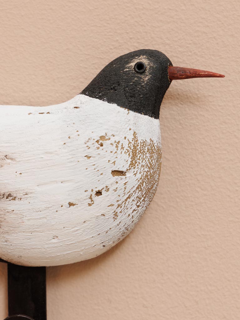 Black & white bird hook in wood - 4