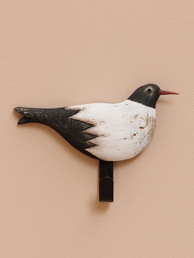 Black & white bird hook in wood