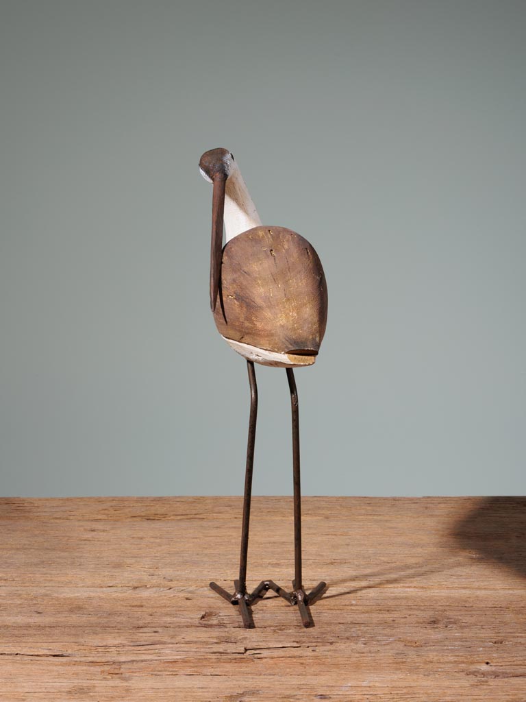 Bird on stand wood & iron - 3