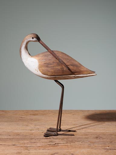 Bird on stand wood & iron