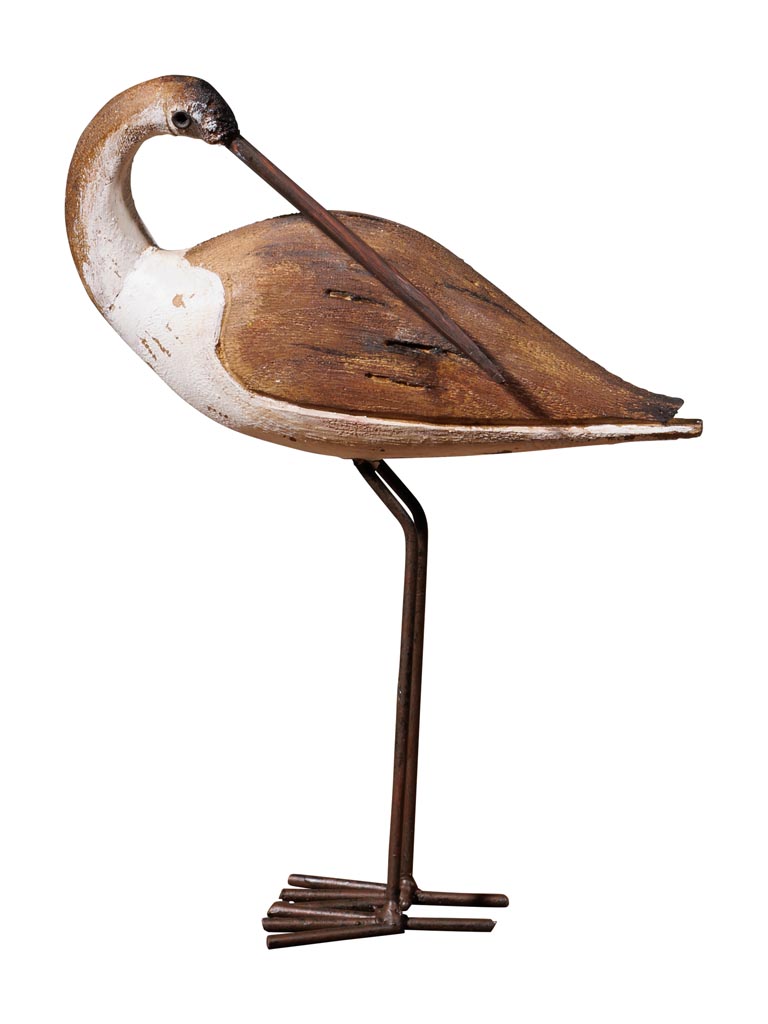 Small bird on stand wood & iron - 2