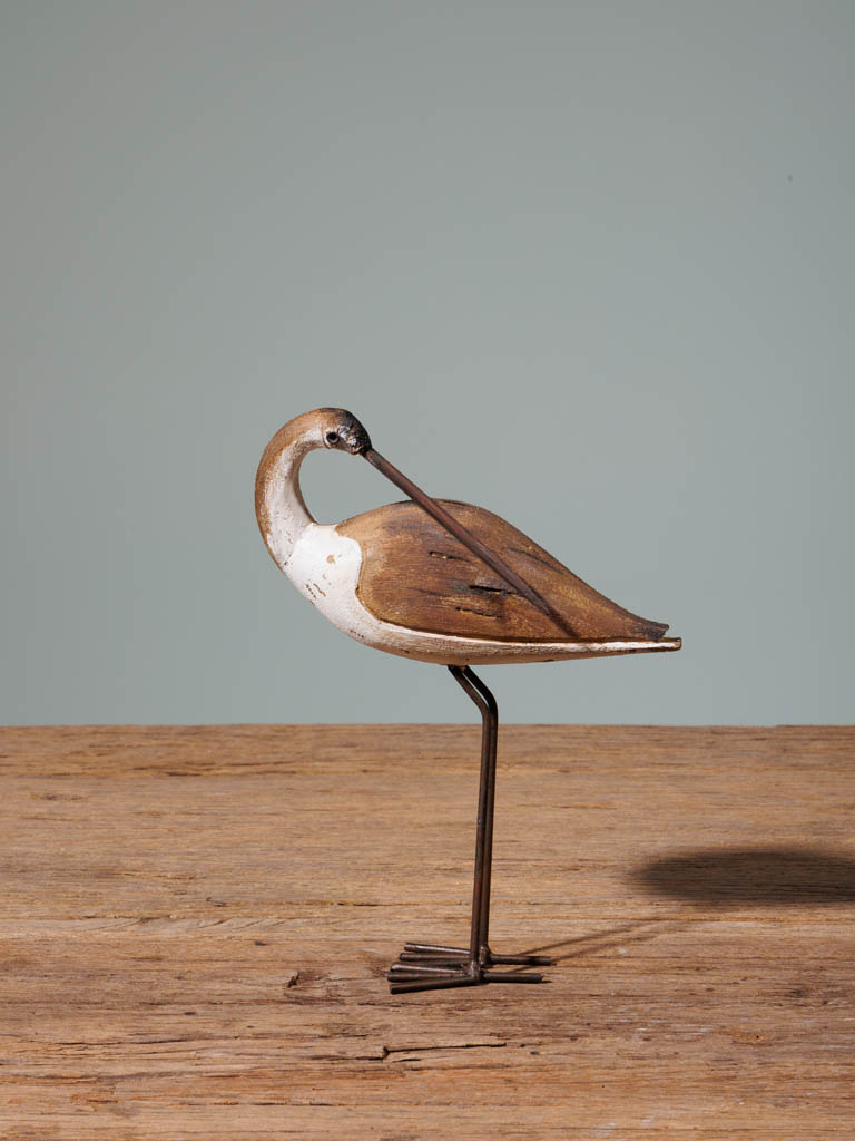 Small bird on stand wood & iron - 1