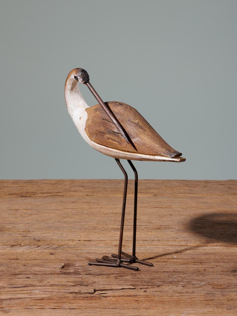 Small bird on stand wood & iron - 3