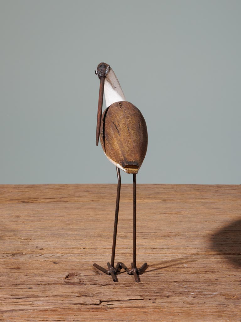 Small bird on stand wood & iron - 5