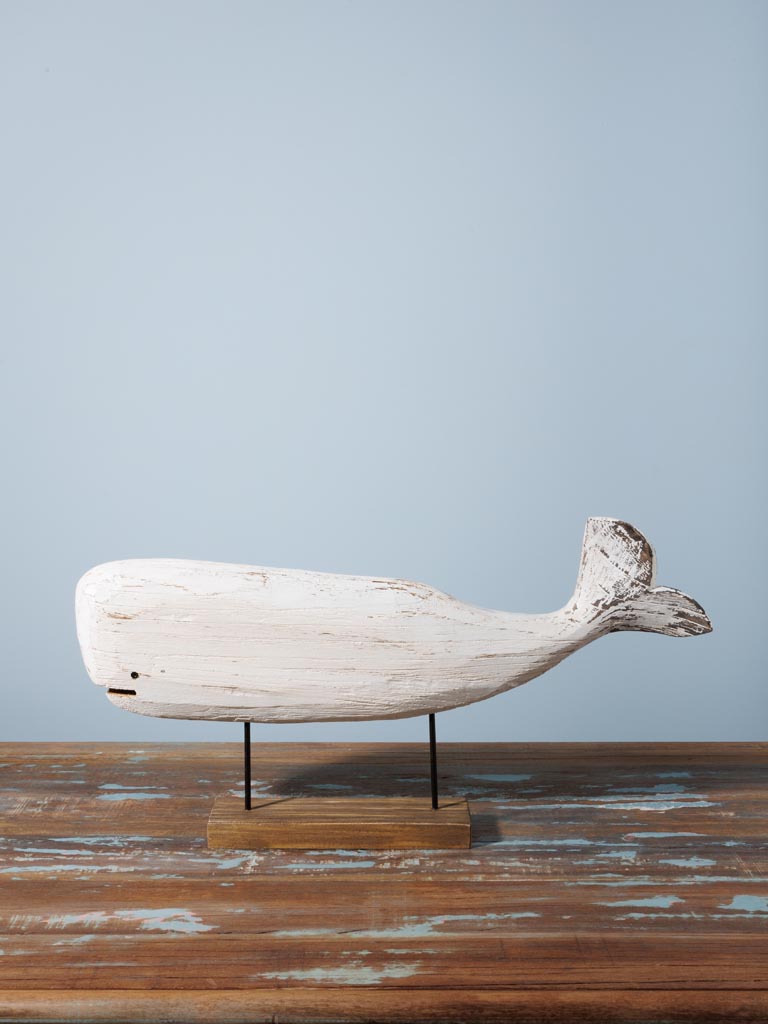 Large white whale on wooden stand - 1