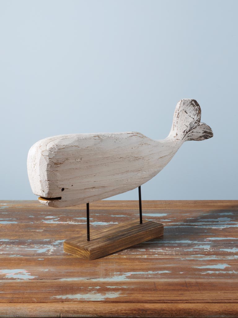 Large white whale on wooden stand - 3