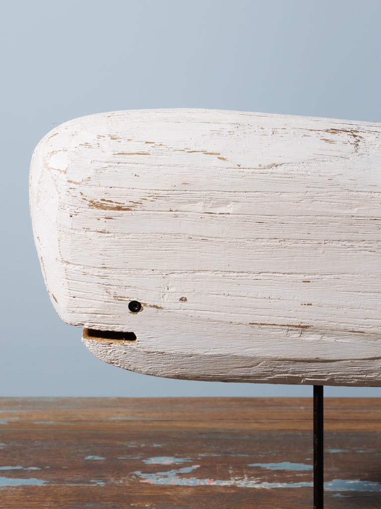 Large white whale on wooden stand - 4