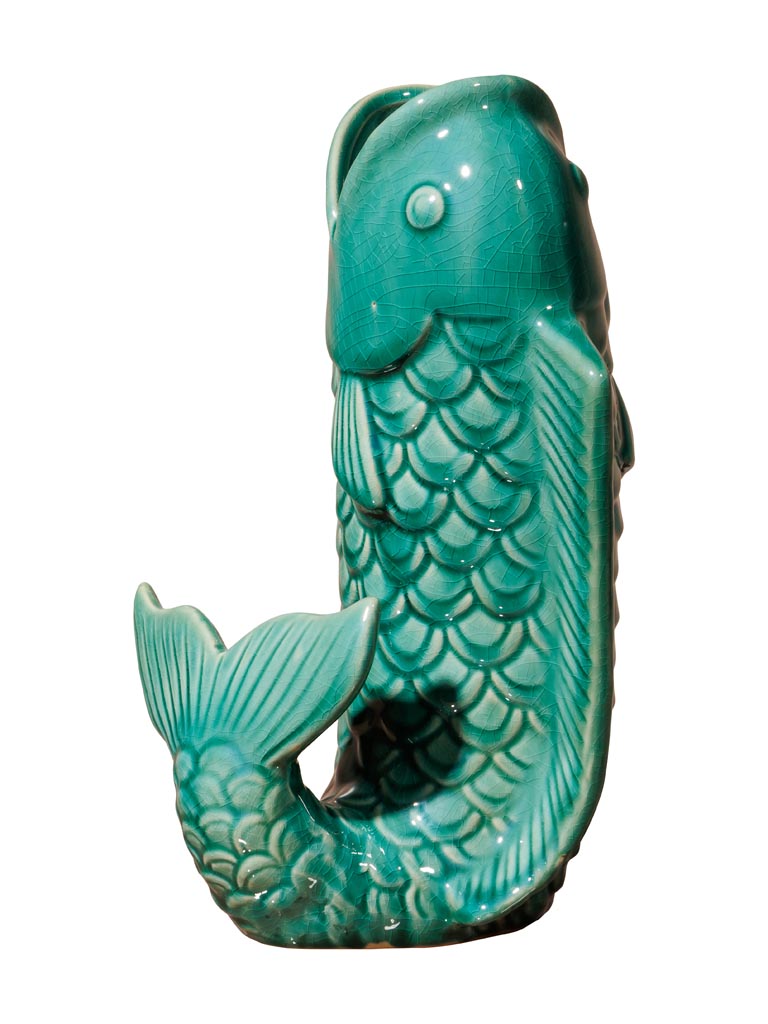 Green stoneware fish vase - 4