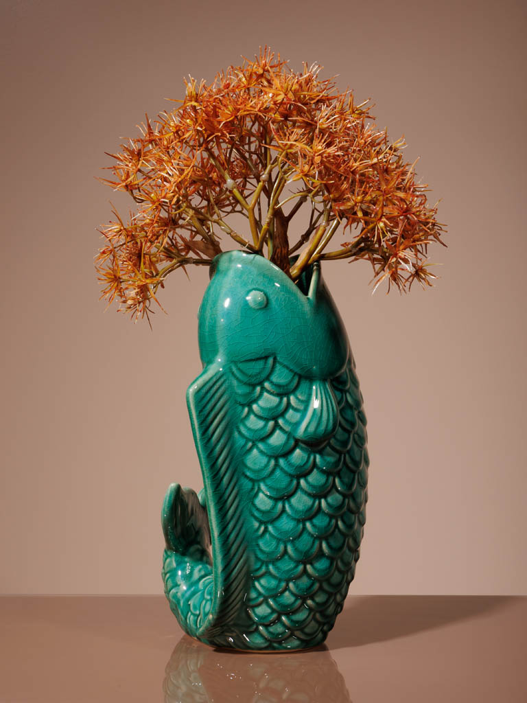 Green stoneware fish vase - 1