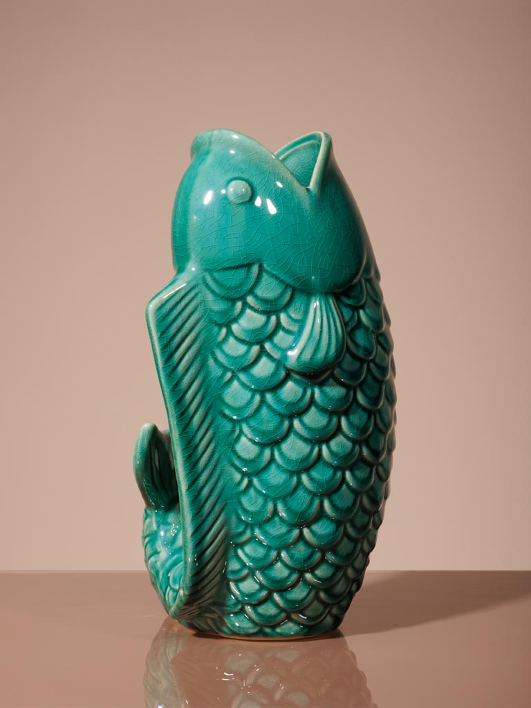 Green stoneware fish vase - 5