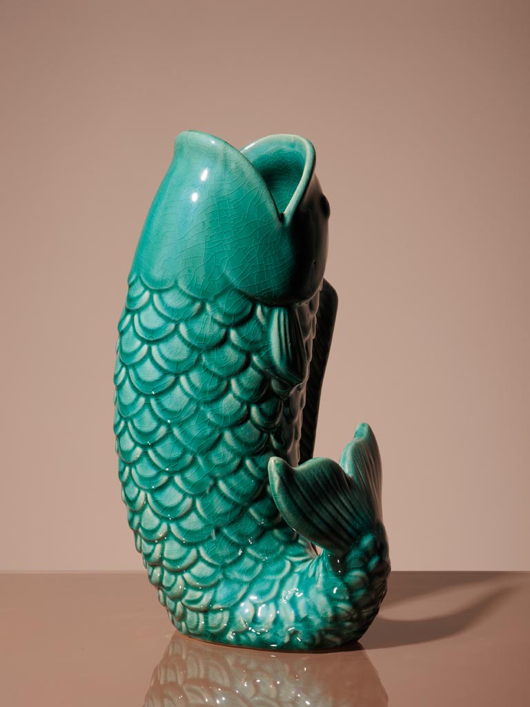 Green stoneware fish vase - 7