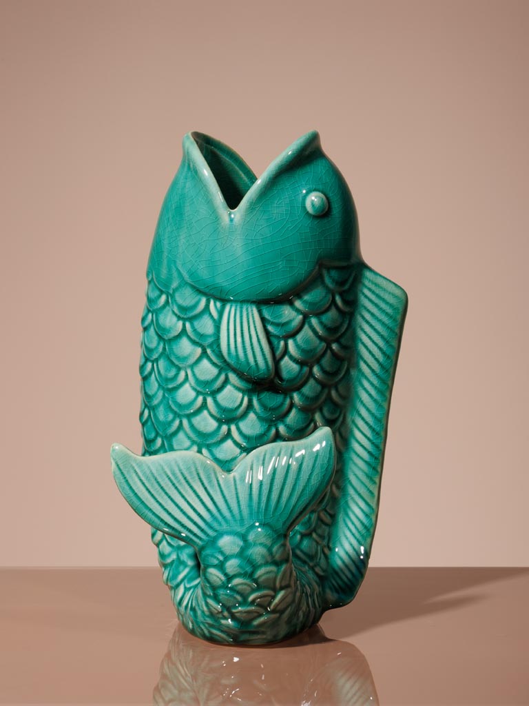 Green stoneware fish vase - 6