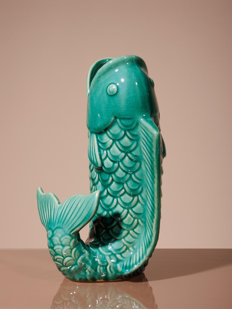 Green stoneware fish vase - 8