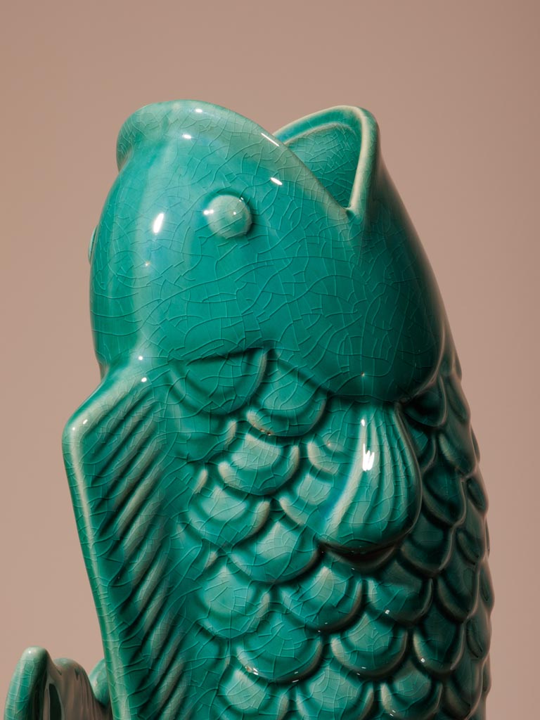 Green stoneware fish vase - 2