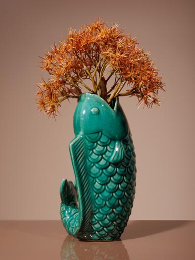 Green stoneware fish vase