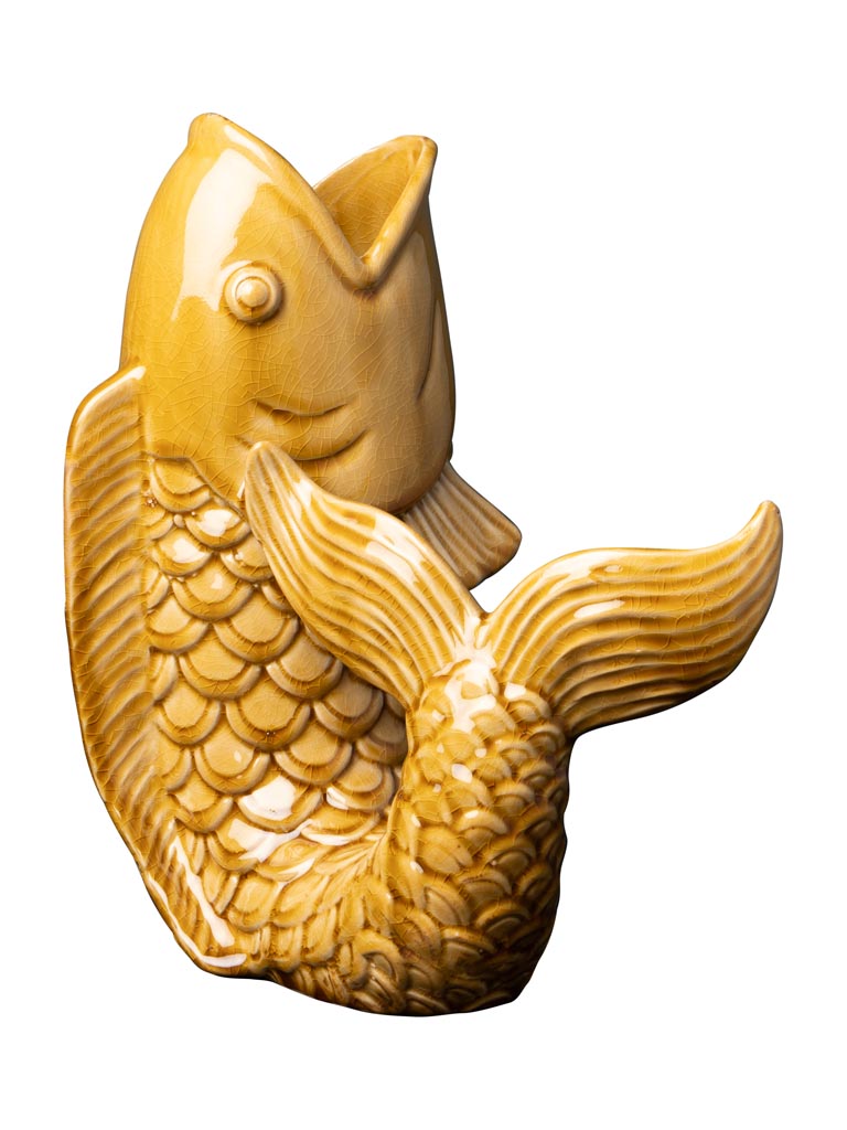 Large mustard stoneware fish vase - 2