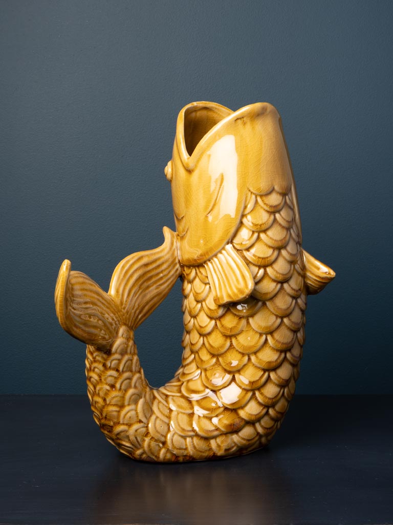 Large mustard stoneware fish vase - 3