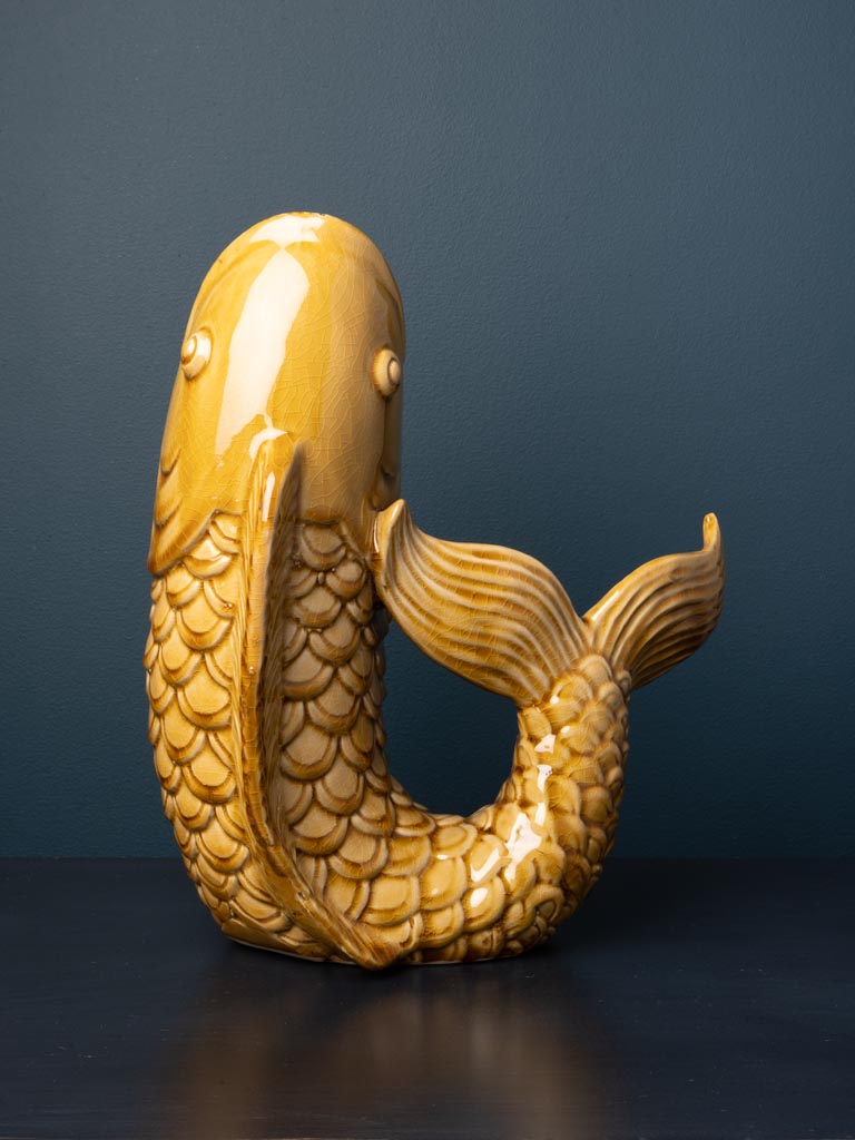 Large mustard stoneware fish vase - 5