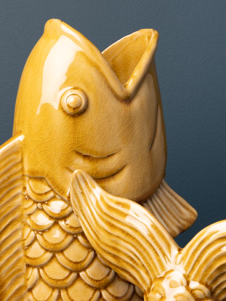 Large mustard stoneware fish vase - 4
